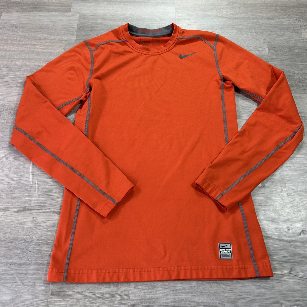 Nike Pro Combat Hyperwarm Shirt Mens Small Orange Long Sleeve Top 517809-891